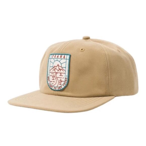 NWT PRANA GAZIN PATCH HAT Nomad Get Lost to Get Found UPF 50 Tan SnapBack - Picture 1 of 7